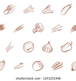 Cutlery and Vegetables set. Background for printing, design, web. Usable as icons. Seamless. Binary color.