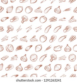 Cutlery and Vegetables set. Background for printing, design, web. Usable as icons. Seamless. Binary color.