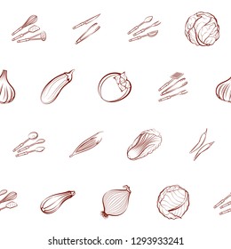 Cutlery and Vegetables set. Background for printing, design, web. Usable as icons. Seamless. Binary color.