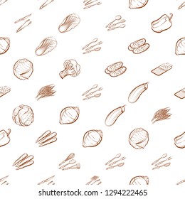 Cutlery and Vegetables set. Background for printing, design, web. Usable as icons. Seamless. Binary color.