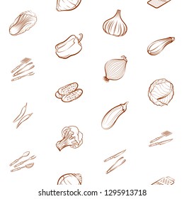 Cutlery and Vegetables set. Background for printing, design, web. Usable as icons. Seamless. Binary color.