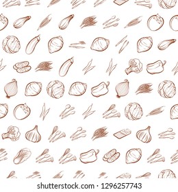 Cutlery and Vegetables set. Background for printing, design, web. Usable as icons. Seamless. Binary color.