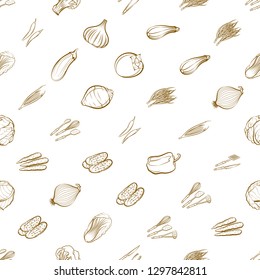 Cutlery and Vegetables set. Background for printing, design, web. Usable as icons. Seamless. Binary color.