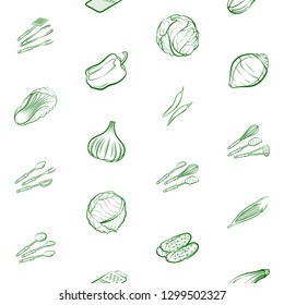 Cutlery and Vegetables set. Background for printing, design, web. Usable as icons. Seamless. Binary color.