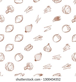 Cutlery and Vegetables set. Background for printing, design, web. Usable as icons. Seamless. Binary color.