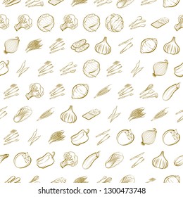 Cutlery and Vegetables set. Background for printing, design, web. Usable as icons. Seamless. Binary color.