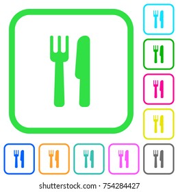 Cutlery vivid colored flat icons in curved borders on white background