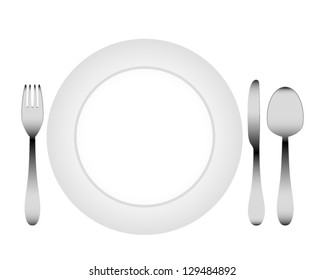 cutlery and a white plate