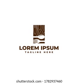 Cutlery and wooden texture for restaurant logo design