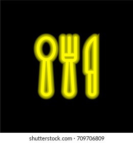 Cutlery yellow glowing neon ui ux icon. Glowing sign logo vector