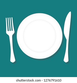 Cutlery.Plate fork and knife. Kitchen icon of dish, fork and knife