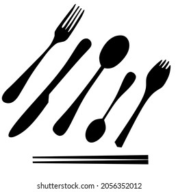 cutlery,utensil, spoon, fork, chopsticks, knife, flatware icon set