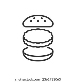 Cutlet and buns, linear icon. Burger cutlet. Line with editable stroke