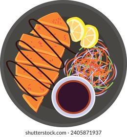 Cutlet pork fillet or loin concept, breaded Tonkatsu with sauce vector icon design, delicious food symbol, authentic local dishes sign, domestic cuisine stock illustration