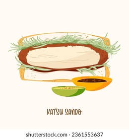 Cutlet Sandwich Katsu Sando vector. Japan Asia food breakfast cute illustration isolated on white background