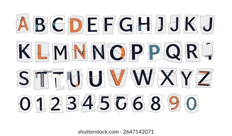 Cortar Alfabeto e Números Vintage Papel Colagem Estilo Elementos de Design Educacional Pacote de Recursos