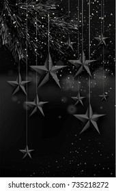 Cutout Black Foil paper Stars on dark Background.