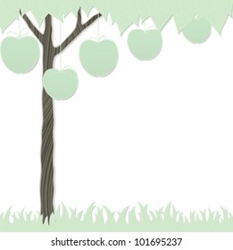 cutout card as stylized apple tree and grass