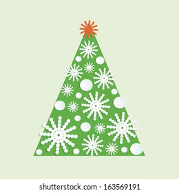 Cutout Christmas tree vector greeting card 