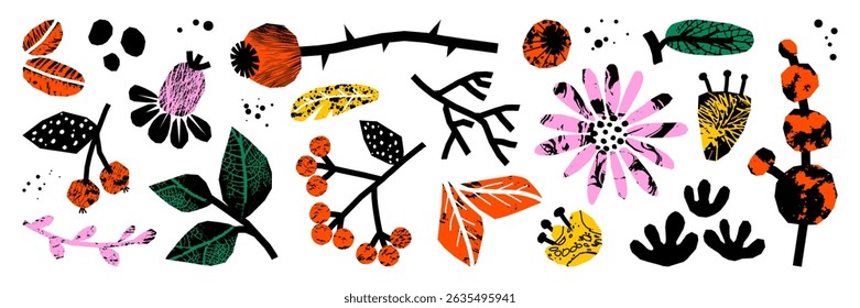 Cutout collage element asset pack. Set of rough vector shape. Trendy grunge texture, organic pattern, nature isolated element.