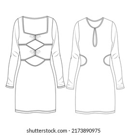  cut-out detail long sleeve dress women