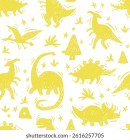 Cutout dinosaurs repeat pattern. Minimalistic modern design for textile, kids clothing, wallpaper, fabric.