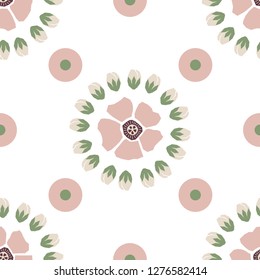 Cutout flowers and floral elements seamless pattern. Scandinavian geometric abstract modern plants and leaves. Hand drawn graphic design for paper, textile, fabric, print.