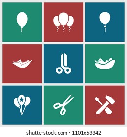 Cutout icon. collection of 9 cutout filled icons such as woman in hammock, scissors, balloon. editable cutout icons for web and mobile.