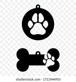 Cutout icon of a dog tag. Dog bone tag sign on a transparent background for printing on fabric, plotter, laser cutting or for paper cutting.