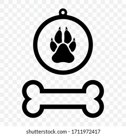Cutout icon of a dog tag. Dog bone tag sign on a transparent background for printing on fabric, plotter, laser cutting or for paper cutting.