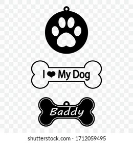 Cutout icon of a dog tag. Dog bone tag sign on a transparent background for printing on fabric, plotter, laser cutting or for paper cutting.