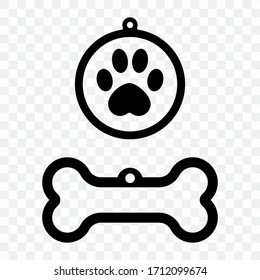 Cutout icon of a dog tag. Dog bone tag sign on a transparent background for printing on fabric, plotter, laser cutting or for paper cutting.