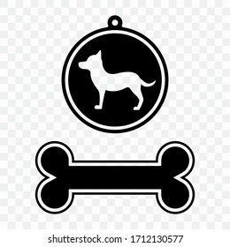 Cutout icon of a dog tag. Dog bone tag sign on a transparent background for printing on fabric, plotter, laser cutting or for paper cutting.