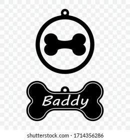 Cutout icon of a dog tag. Dog bone tag sign on a transparent background for printing on fabric, plotter, laser cutting or for paper cutting.