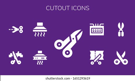 Ausschnitt-Icon-Set. 9 ausgefüllte Schnittsymbole.  Einfache, moderne Symbole wie: Schere, Dunstabzugshaube, Hood, Sicherungsschachtel