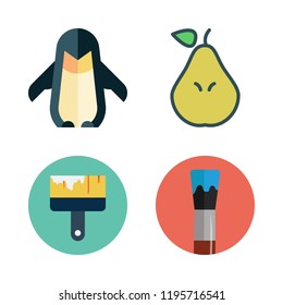 cutout icon set. vector set about penguin, pear and paint brush icons set.