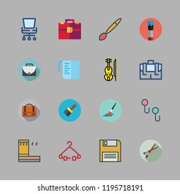 cutout icon set. vector set about hanger, office chair, diskette and violin icons set.