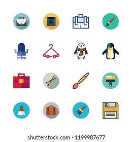 cutout icon set. vector set about penguin, briefcase, paint brush and paint brushes icons set.