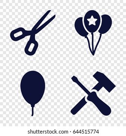 Cutout icons set. set of 4 cutout filled icons such as balloon, scissors