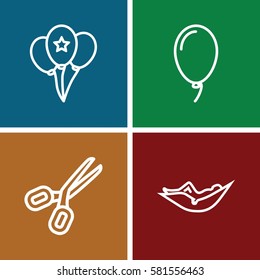 cutout icons set. Set of 4 cutout outline icons such as woman in hammock, balloon