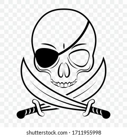 Cutout illustration of a pirate, skeleton pirate sign. Angry pirate on a transparent background for printing on fabric, plotter, laser cutting or for paper cutting.