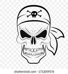 Cutout illustration of a pirate, skeleton pirate sign. Angry pirate on a transparent background for printing on fabric, plotter, laser cutting or for paper cutting.