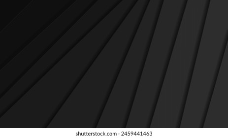 Cutout layers background in black. Black stripes with shadows texture. Black cutout paper. Lined black background. Grey 3d pages texture.