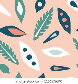 Cutout leaves seamless pattern. Scandinavian geometric abstract modern. Simple vector background. Hand drawn graphic design for paper, textile, fabric