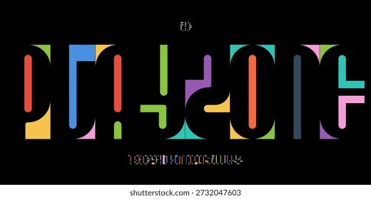 Recorte Negativo Espaço Fonte Logo Alfabeto Cor Geométrico Condensado Letra Set Tipografia Moderna, Design Tipográfico Criativo para Stencil Headline, Tipo Alto Alto Alto Alto, Fontes Coloridas. Tipo vetorial