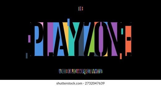 Recorte Negativo Espaço Fonte Logo Alfabeto Cor Geométrico Condensado Letra Set Tipografia Moderna, Design Tipográfico Criativo para Stencil Headline, Tipo Alto Alto Alto Alto, Fontes Coloridas. Tipo vetorial