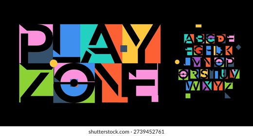 Cutout Negative Space Font Logo Alphabet Color Geometric Blocks Letter Set Modern Typography, Creative Futuristic Typographic Design for Poster Headline, Logotype, Games Fonts. Vector Typeface