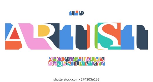 Cutout Negative Space Font Logo Alphabet Color Geometric Blocks Letter Set Modern Typography, Creative Typographic Design for Poster Headline, Type Symbol Logotype, Colorful Fonts. Vector Typeface