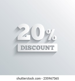 Cutout paper background. 20 percent discount sign icon. Sale symbol. Special offer label. White poster with icon. Vector