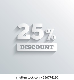 Cutout paper background. 25 percent discount sign icon. Sale symbol. Special offer label. White poster with icon. Vector